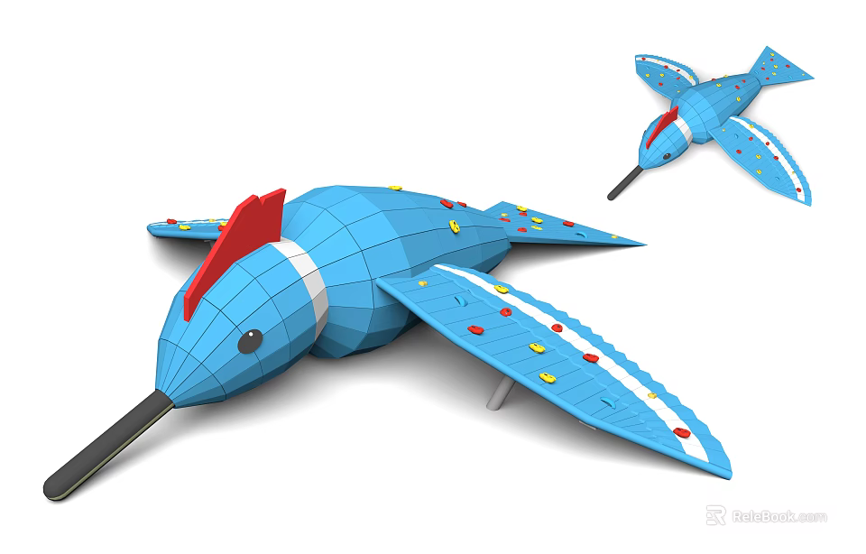 Children's Airplane Shaped Playground Equipment With Blue Body Red Top And Colorful Dots On Wings 3d model 