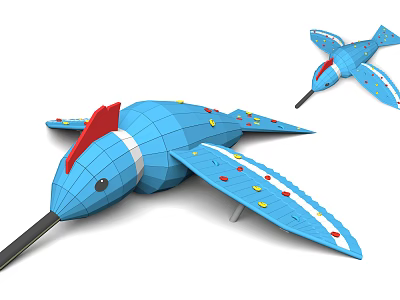 Children's Airplane Shaped Playground Equipment With Blue Body Red Top And Colorful Dots On Wings 3d model