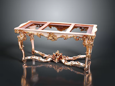 Ornate Classical Golden Coffee Table With Intricate Carved Legs And Glass Top 3d model