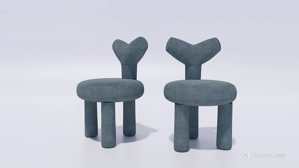 Blue Kids Chair With Heart Shaped Backrest Soft Upholstery And Rounded Four Legs 3d model 