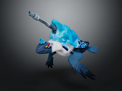 Blue Fantasy Turtle Character With Ice Blue Shell And Cannon On Back 3d model