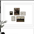 Interior Wall Decor With Five Artworks Black Arched Partition And Green Plant