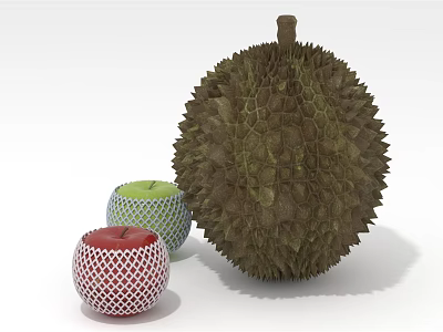 Spiky Durian and Netted Red Green Apples Fresh Tropical Fruit 3d model