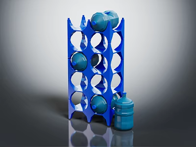 Blue Plastic Storage Rack Furniture For Water Bottles With Circular Holes Design 3d model