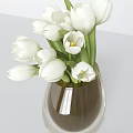 Decorative Ornament Set with Transparent Vase White Tulips and Green Leaves for Home Decor