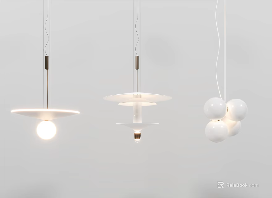 Contemporary Pendant Lights Featuring Different Geometric Shapes and White Designs for Modern Home Interior 3d model 
