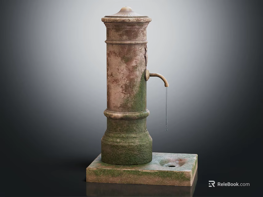 Vintage Water Pump Column With Rustic Texture And Base For Garden Decoration 3d model 