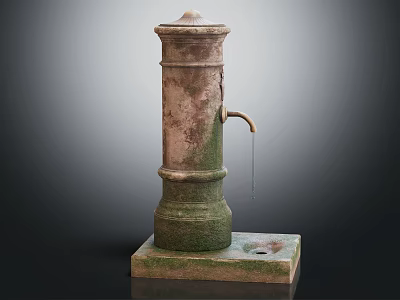 Vintage Water Pump Column With Rustic Texture And Base For Garden Decoration 3d model