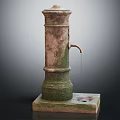 Vintage Water Pump Column With Rustic Texture And Base For Garden Decoration