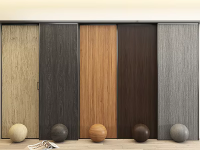 Various Colored Wood Grain Wall Panels With Decorative Balls And Magazine 3d model