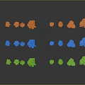 Colorful 3D Model Trees Arranged in Green Blue Orange on Gray Background With Reflections