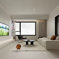Modern Minimalist Living and Dining Room Interior With Wall-mounted TV Large Window And Light-colored Sofa