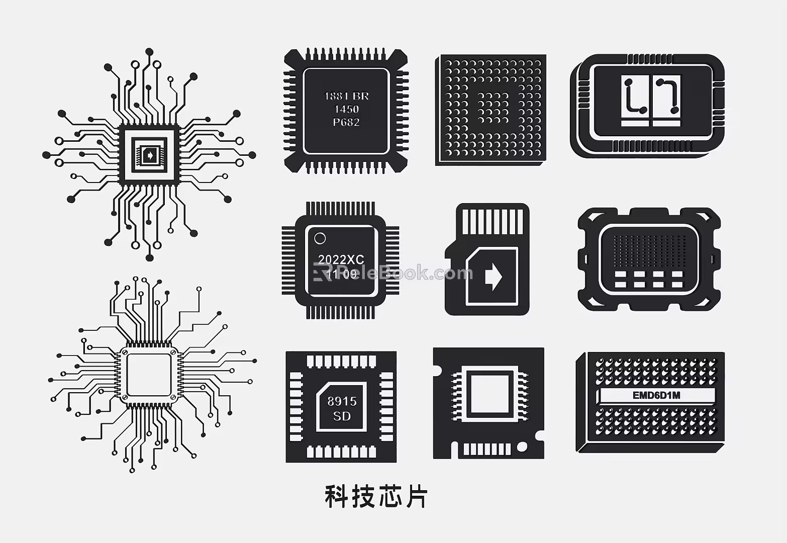 Science and technology elements CPU chip circuit board motherboard wiring diagram 3d model