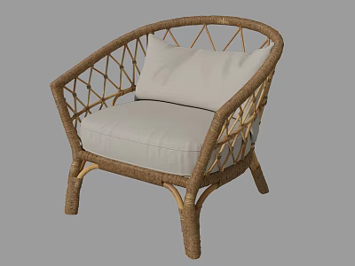 Rattan Leisure Chair with Woven Frame Light Gray Cushion and Cozy Design 3d model