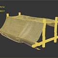 Simple Outdoor Tent With Brown Wooden Frame And Beige Canvas Fabric