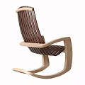 Modern Minimalist Oak Rocking Chair With Slatted Back And Curved Armrests