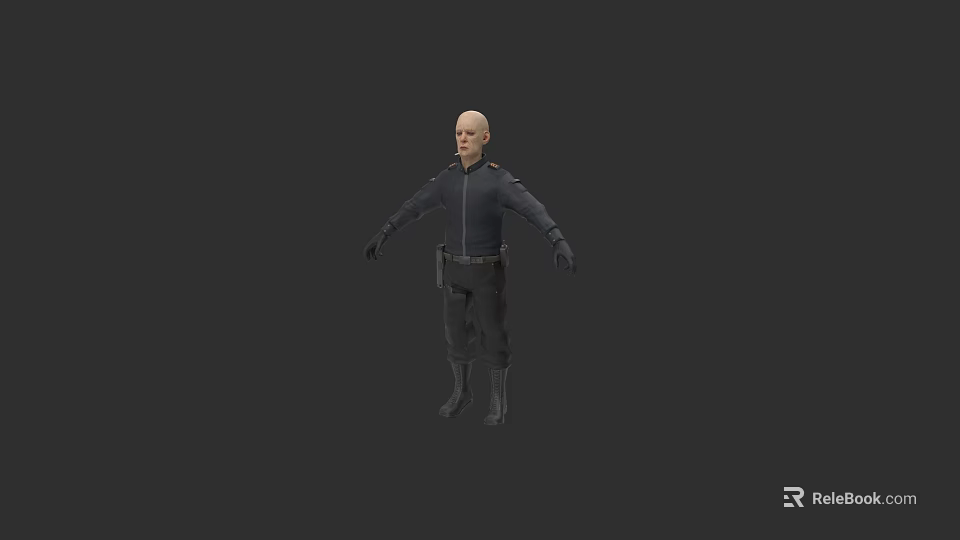 Game and Movie Character 3D Model of Male Bald in Dark Uniform Standing Pose 3d model 