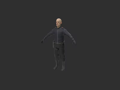 Game and Movie Character 3D Model of Male Bald in Dark Uniform Standing Pose 3d model