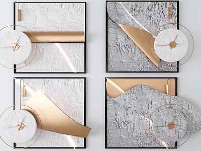 Elegant Modern Wall Clock With Geometric Gold Accents And Textured Wall Design 3d model