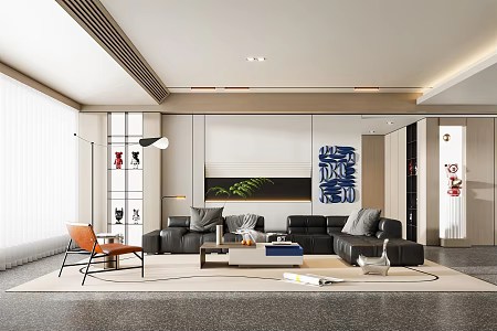Modern Living Room Minimalist Living Room Sofa Background Wall Coffee Table Sofa Set Leisure Chair Ornaments Unowned Lights 3d model