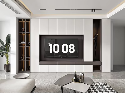 Modern Living Room TV Cabinet With White Gray Shelves TV Display And Decorative Plant 3d model
