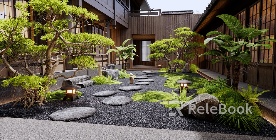 Japanese Courtyard Home Courtyard Landscape model