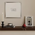 Decorative Ornament Combination With Framed Art Candle Magazines Coffee Cup Red Pear On Wooden Shelf