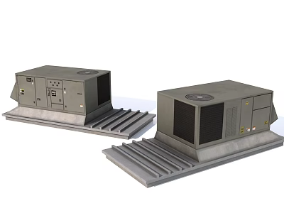 Gray Roof Mounted Industrial Equipment With Metal Base Control Panel And Ventilation Vents 3d model