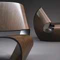 Modern Wooden Single Chairs With Three Different Unique Curved Design Styles 3d model
