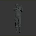 3D Military Style Figure Model Wearing Helmet Holding Square Object In Standing Pose