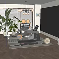 Modern Home Fitness Equipment With Treadmill Dumbbells Fitness Balls Mirrors And Green Plants