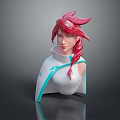 Stylish Game Anime Character With Red Braid Hair White Outfit And Blue Accents
