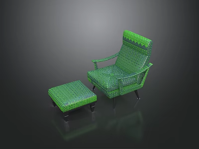 Modern Break Area Featuring Green Woven Chair Ottoman With Black Legs Design 3d model