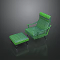 Modern Break Area Featuring Green Woven Chair Ottoman With Black Legs Design