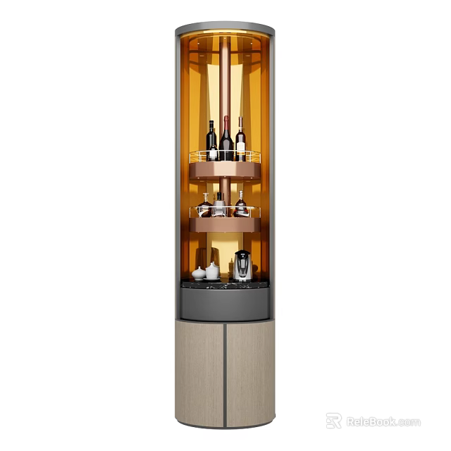 Modern Layered Wine Cabinet With Built in Lighting Wine Bottles And Glasses 3d model 