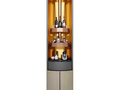 Modern Layered Wine Cabinet With Built in Lighting Wine Bottles And Glasses 3d model
