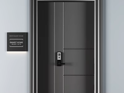 Modern Black Swing Door With Smart Lock For Contemporary Smart Home Design 3d model