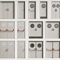 Various Modern Door Designs With Round Windows And Red Handles 3d model
