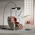 Luxury Brown White Massage Chair In Modern Interior With Floor Lamp Side Table Green Plant