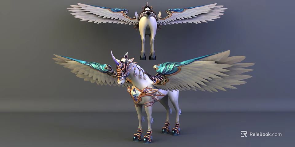 Fantasy Winged Unicorn Character Featuring Ornate Saddle Colorful Wings And Decorative Horn 3d model 