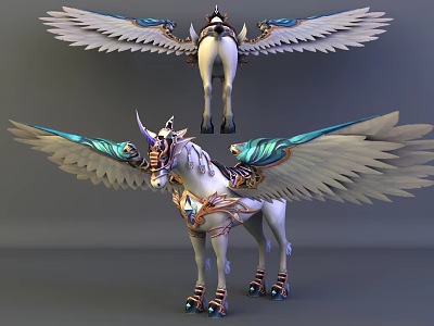 Fantasy Winged Unicorn Character Featuring Ornate Saddle Colorful Wings And Decorative Horn 3d model
