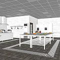 Modern Commercial Kitchen Space With Stainless Steel Worktables White Cabinets And Refrigeration Units