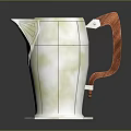 Shiny Modern Geometric Silver Pitcher With Wooden Handle And Orange Interior
