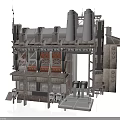 Industrial Building Design Featuring Multi level Metal Structure Chimneys And Pipes