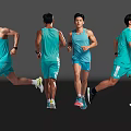 Men Running in Blue Sportswear Showing Different Angles and Dynamic Poses