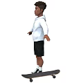 A young man wearing white hoodie black shorts with skateboard on white background