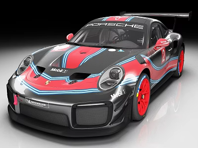 Porsche Sporty Race Car With Black Red Accents And Mach 1 Livery 3d model