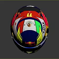 Weapon Style Helmet Featuring Red Bull Honda Kimi Logos In Blue Yellow Design