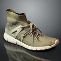 High Top Olive Green Knit Casual Shoes With White Sole And Lace Up Design
