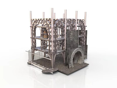Gothic Architectural Model With Intricate Carvings Tall Columns And Arched Structures 3d model